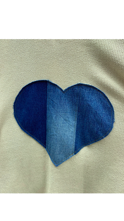 Denim Heart Applique Loose Sleeve Open Front Cardigan. Style SHNP5842