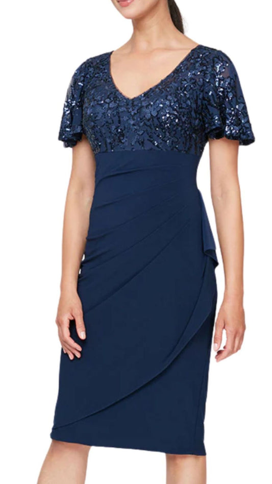 Empire Waist Cascade Sheath Dress. Style ALE8196786