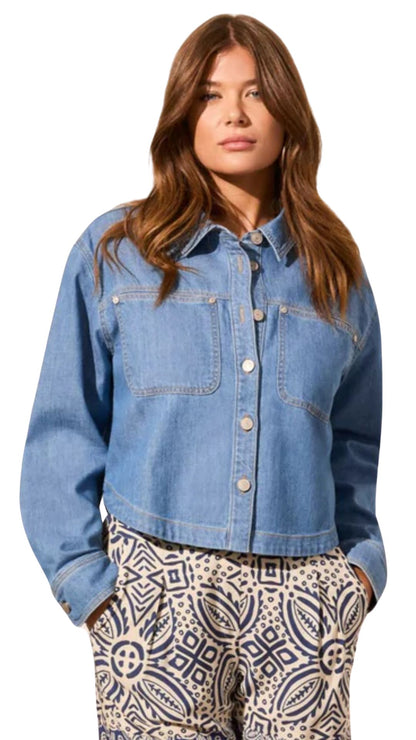 Light Denim Boxy Cropped Top. Style TR5743O-4984