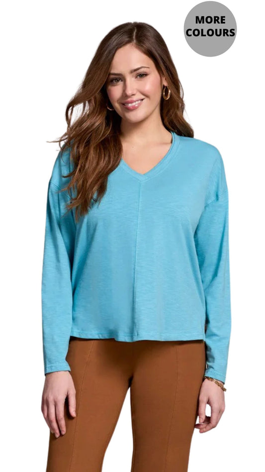 Slub Knit Flatlock V-Neck Top. Style TR2282O-8285