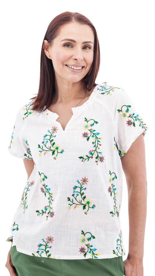 Lorena Floral Split Neck Blouse. Style AVJ27115AP