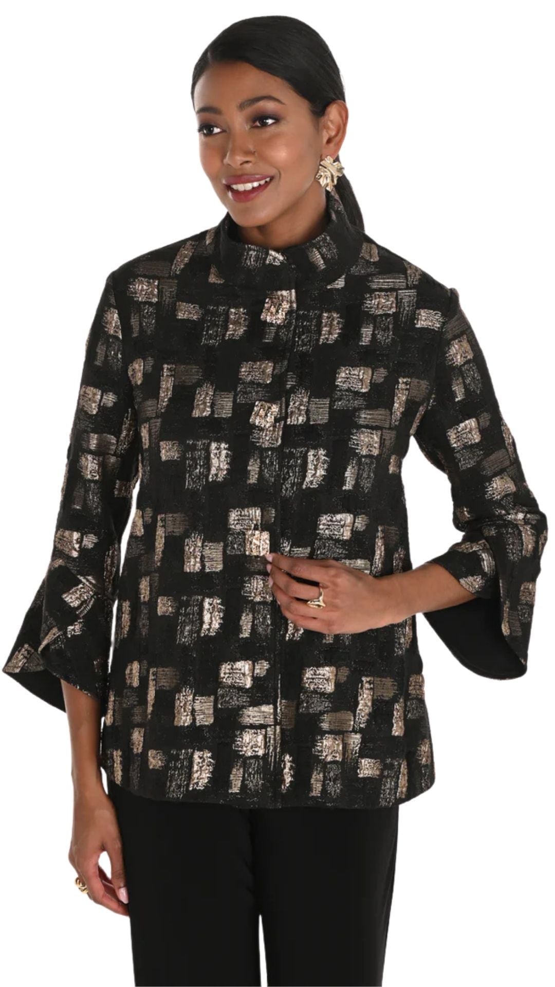 Black & Gold Metallic Woven Jacket. Style FL259225