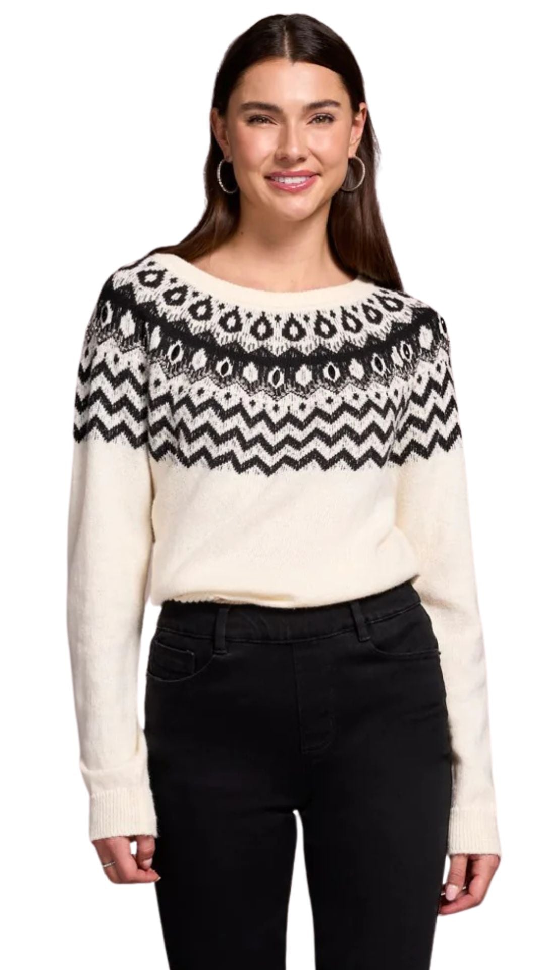Cream Knit & Pattern Bead Embellishment Sweater. Style TR2373O-8353