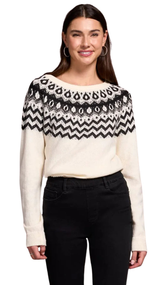 Cream Knit & Pattern Bead Embellishment Sweater. Style TR2373O-8353