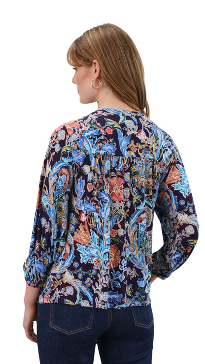 Damask Watercolour Embellished Neck Top. Style FD3188153