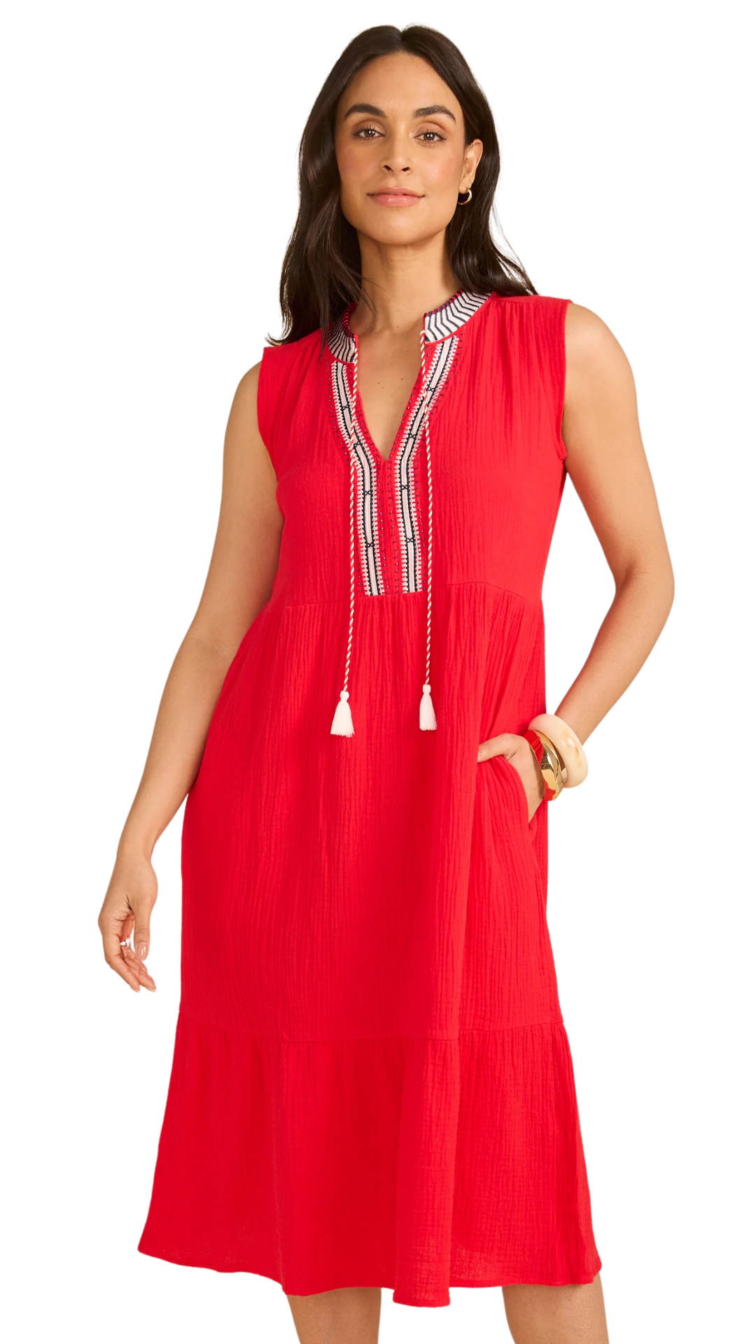 Tiered Sleeveless Cotton Tassel Detail Dress. Style FD7849211