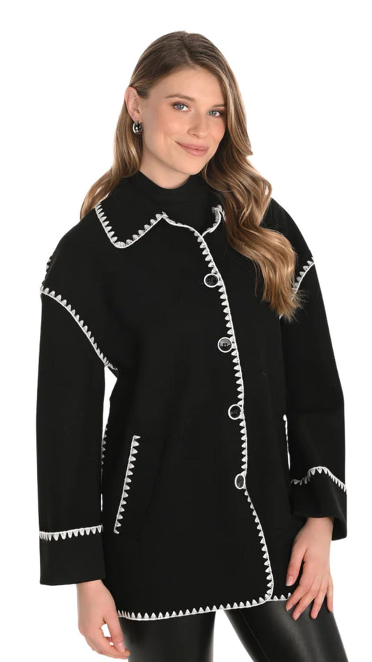 Soft Blanket Fabric Contrast Trim Jacket. Style FL253734