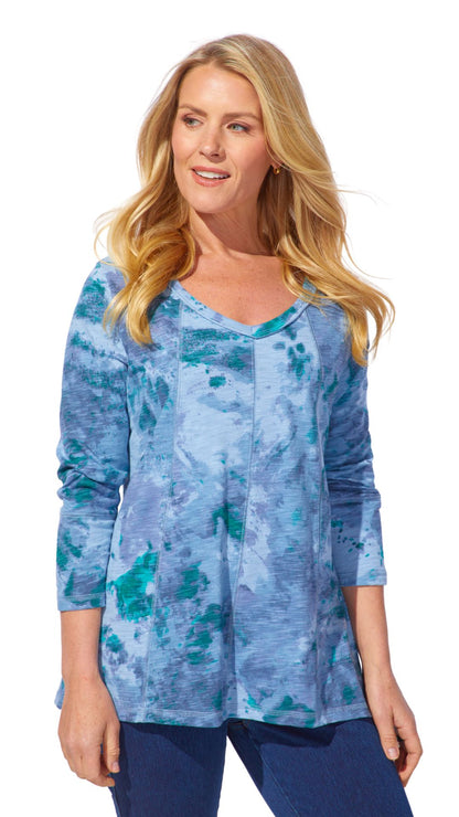 Long Sleeve V-Neck Tye Dye Top. Style ESC21431