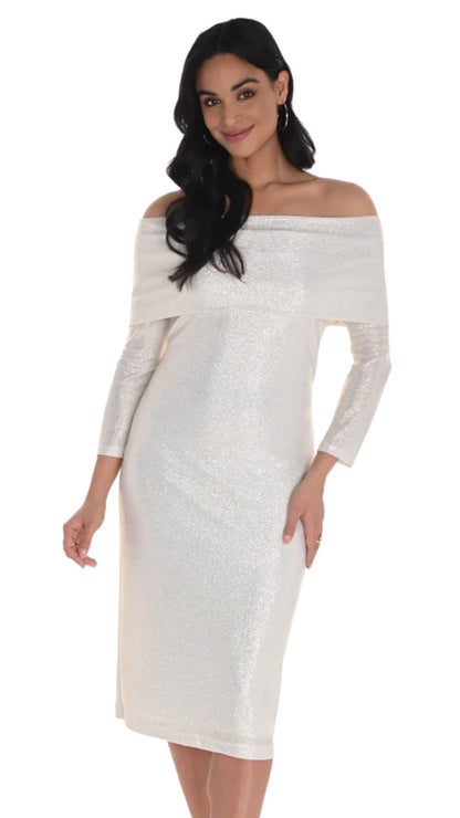 Off Shoulder 1/2 Sleeve Sparkly Knit Dress. Style FL254349