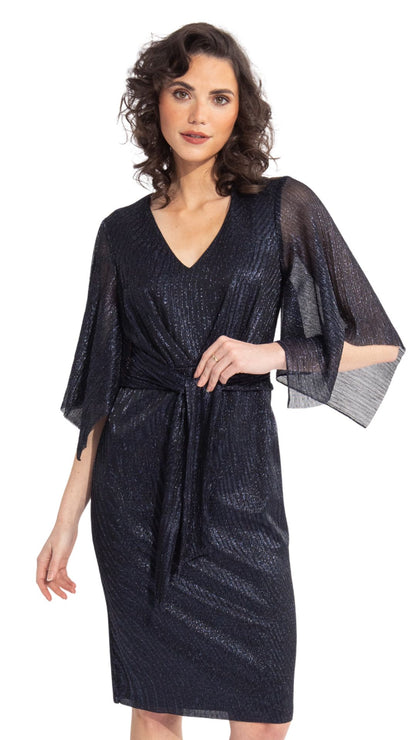 Tie Front Draped Sleeve Shimmer Dress. Style JR231715