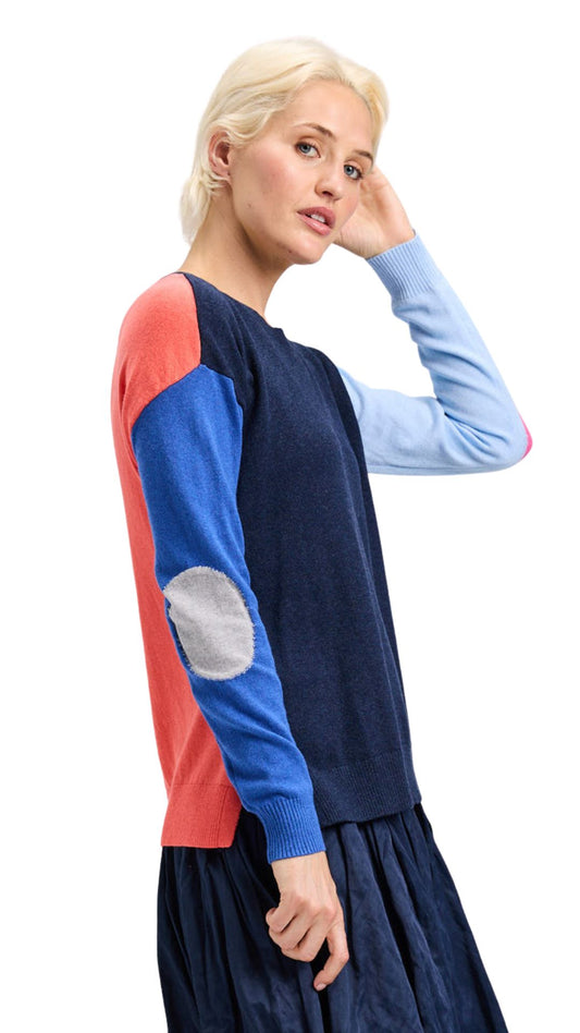 Colour Block & Elbow Patches Knit Sweater. Style ZKP7511U