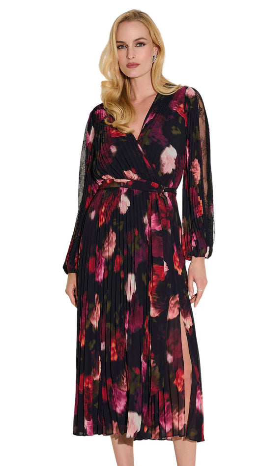 Pleated Chiffon Floral Fit & Flare Dress. Style JR253774