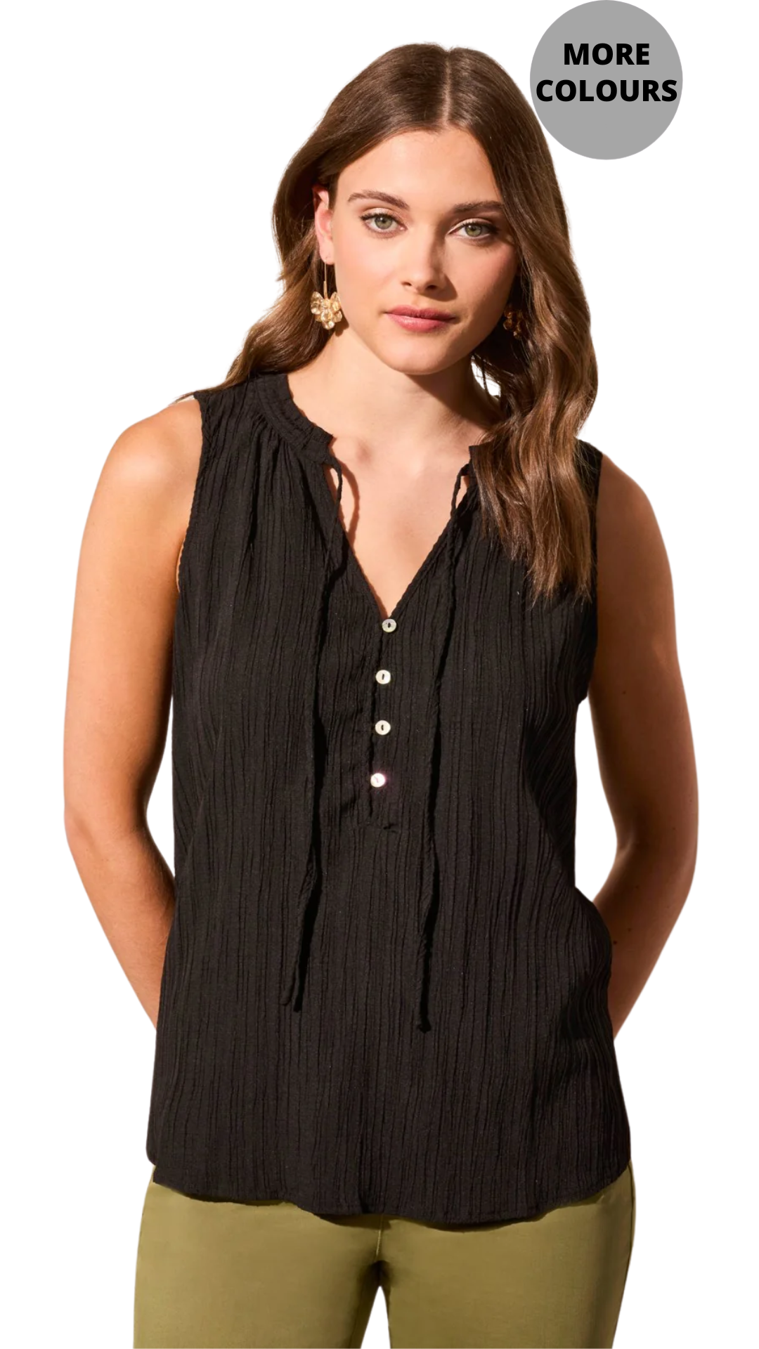 Sleeveless Flowy V-Neck Textured Blouse. Style TR2168O-8140
