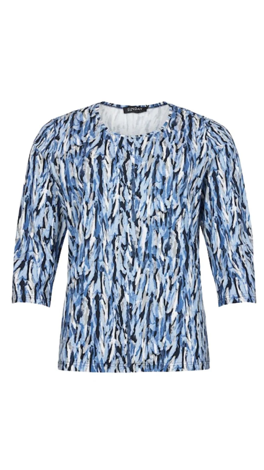 Blue Abstract Print Lightweight Top. Style SUN6784