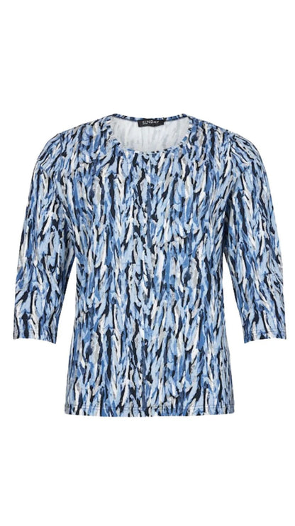 Blue Abstract Print Lightweight Top. Style SUN6784