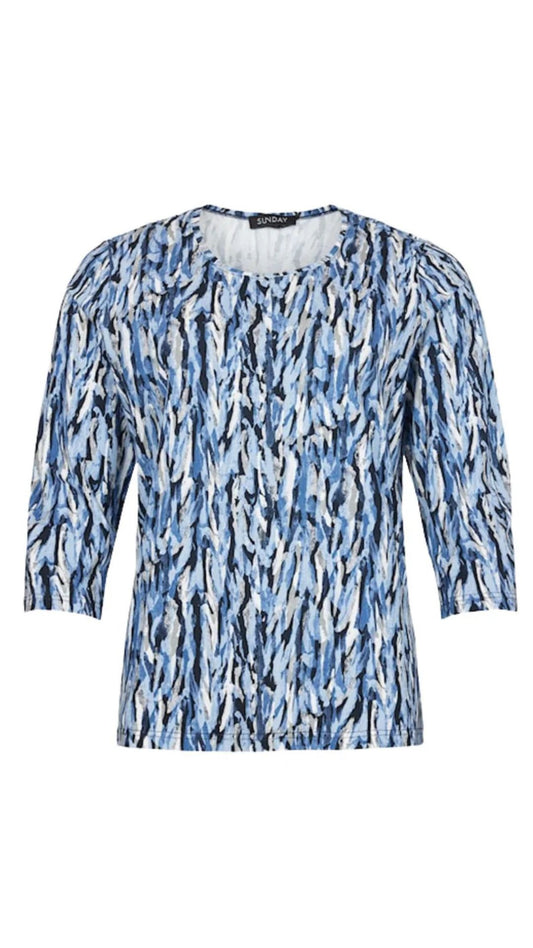 Blue Abstract Print Lightweight Top. Style SUN6784