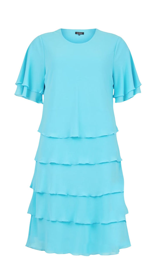 Tiered & Ruffled Short Sleeve Dress. Style SUN6916