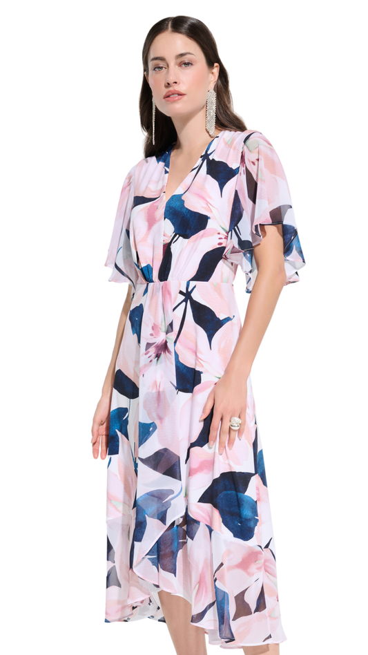 Signature Silky Knit And Chiffon Floral Print Fit And Flare Dress. Style JR262713