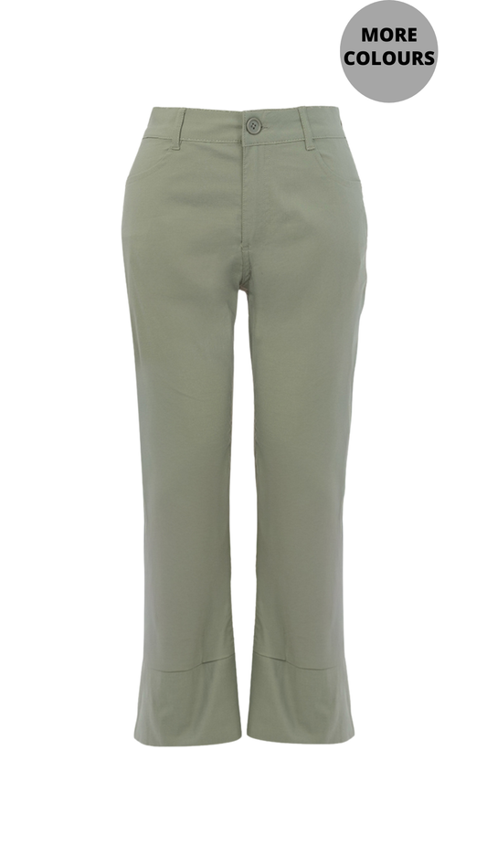 Solid Colour Ankle Length Slit Bottom Cuff Pants. Style DOLC26166