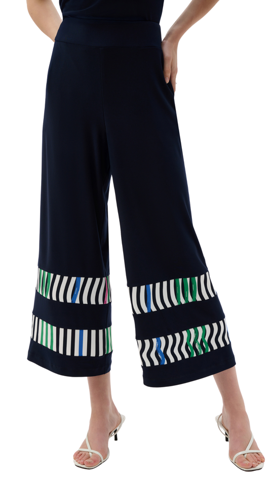 Silky Knit And Woven Stripe Print Culotte Pants. Style JR262123