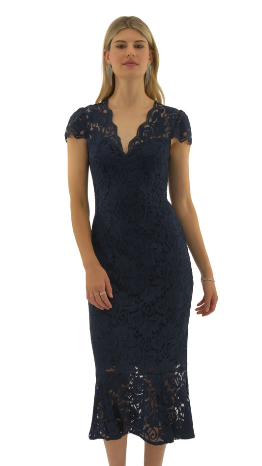 Stretch Lace Trumpet Midi Dress. Style JR251714