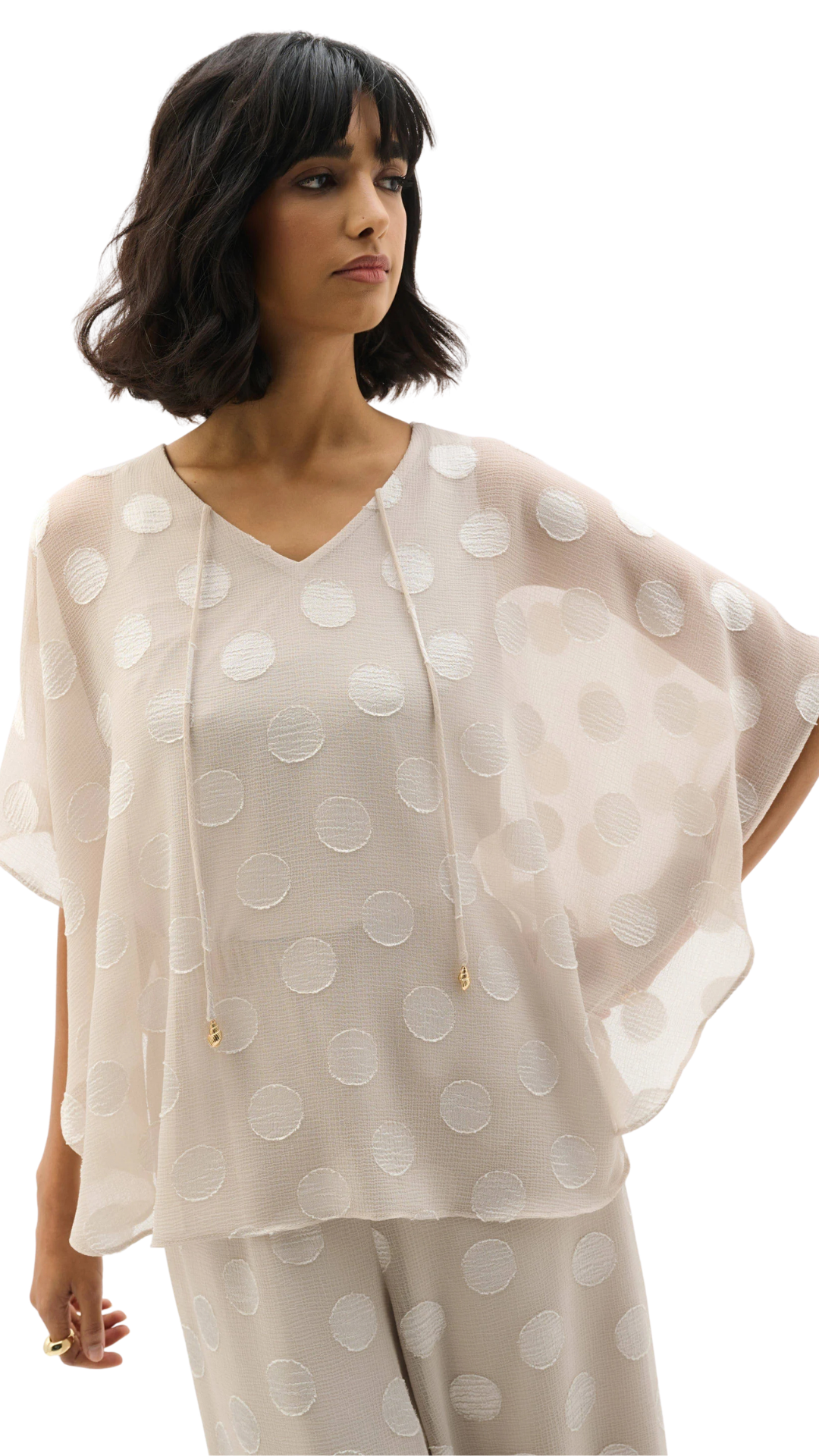 Chiffon Jacquard Dot Print Poncho Top. Style JR262258