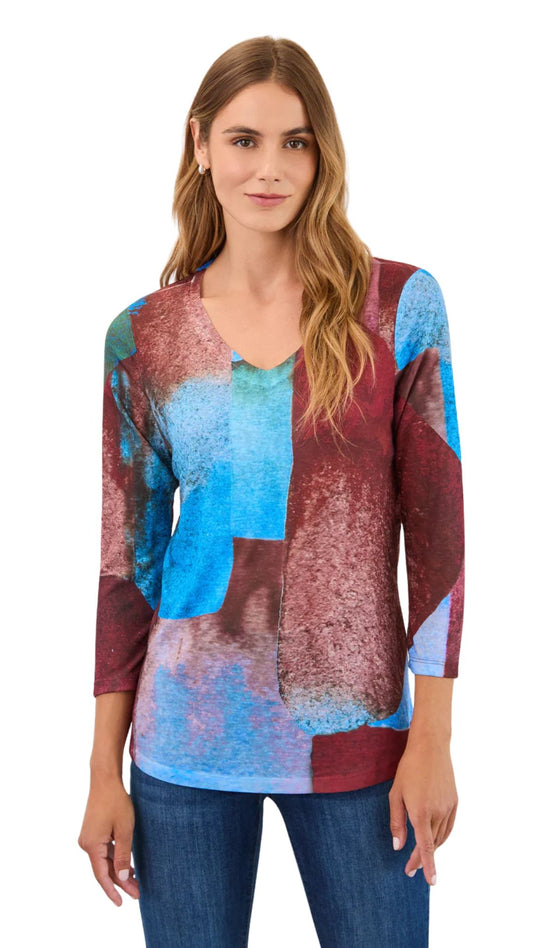 V-Neck Multi Colour 3/4 Sleeve Top. Style FD3677451