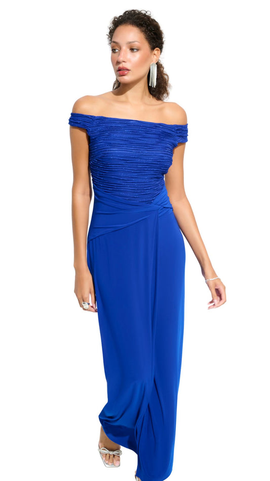 Royal Sapphire Off the Shoulder Gown. Style JR261733