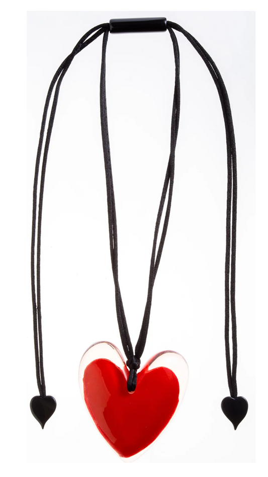 Ole Collection - Large Red Heart with Clear Border Pendant Necklace. Style 5440201REDDQ00