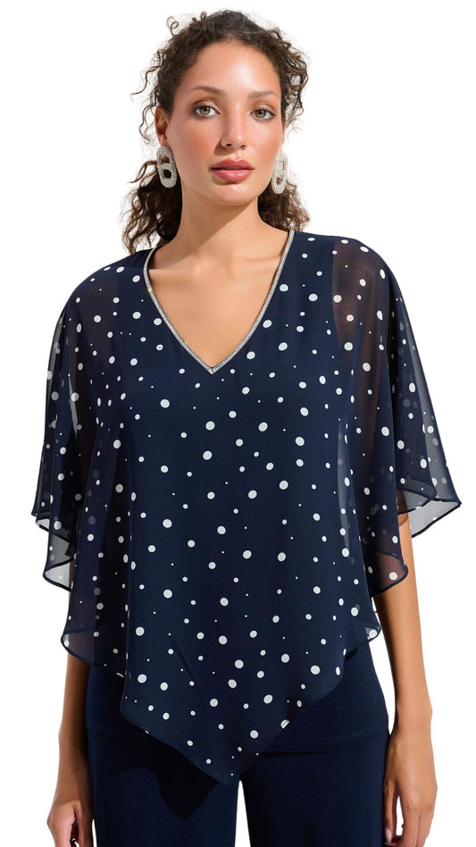 Silky Knit Dot Print Rhinestone Trim Poncho. Style JR261766