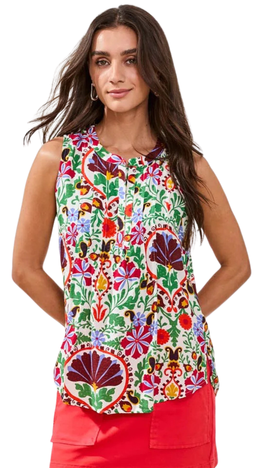 Lightweight Jacquard Pintuck Detail Sleeveless Top. Style TR6192O-5197