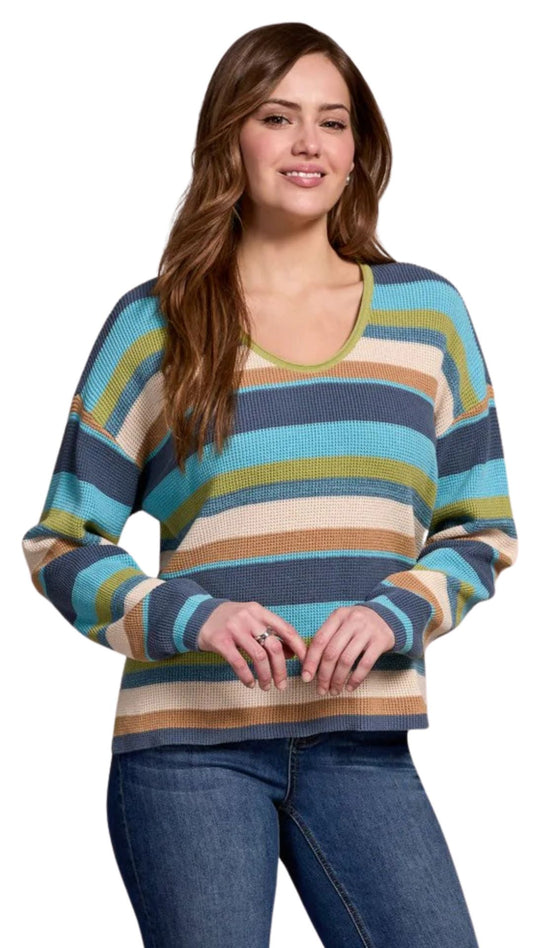 Long Sleeve U-Neck Stripe Sweater. Style TR2254O-576