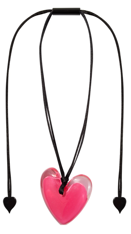 Ole Collection - Large Pink Heart with Clear Border Pendant Necklace. Style 5440201PINKQ00