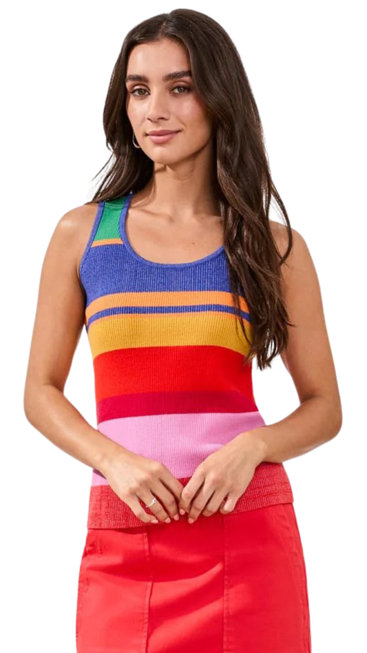 Stretchy Multi Colour Stripes Knitted Tank. Style TR6212O-5208