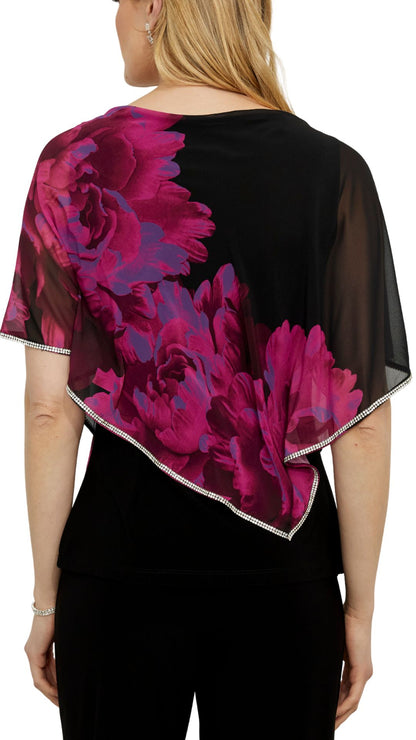 Floral Print Overlay Rhinestone Trim Top. Style FL259349