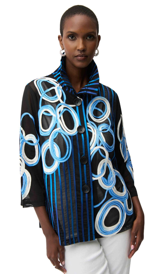 Satin & Mesh Bell Sleeve Circle Applique Jacket. Style JR261904