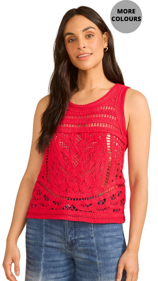 See-Through Crochet Round Neck Tank. Style FD1258330