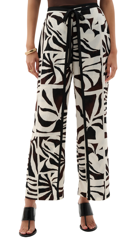 Woven Gauze Tropical Print Wide Leg Pants. Style JR262056