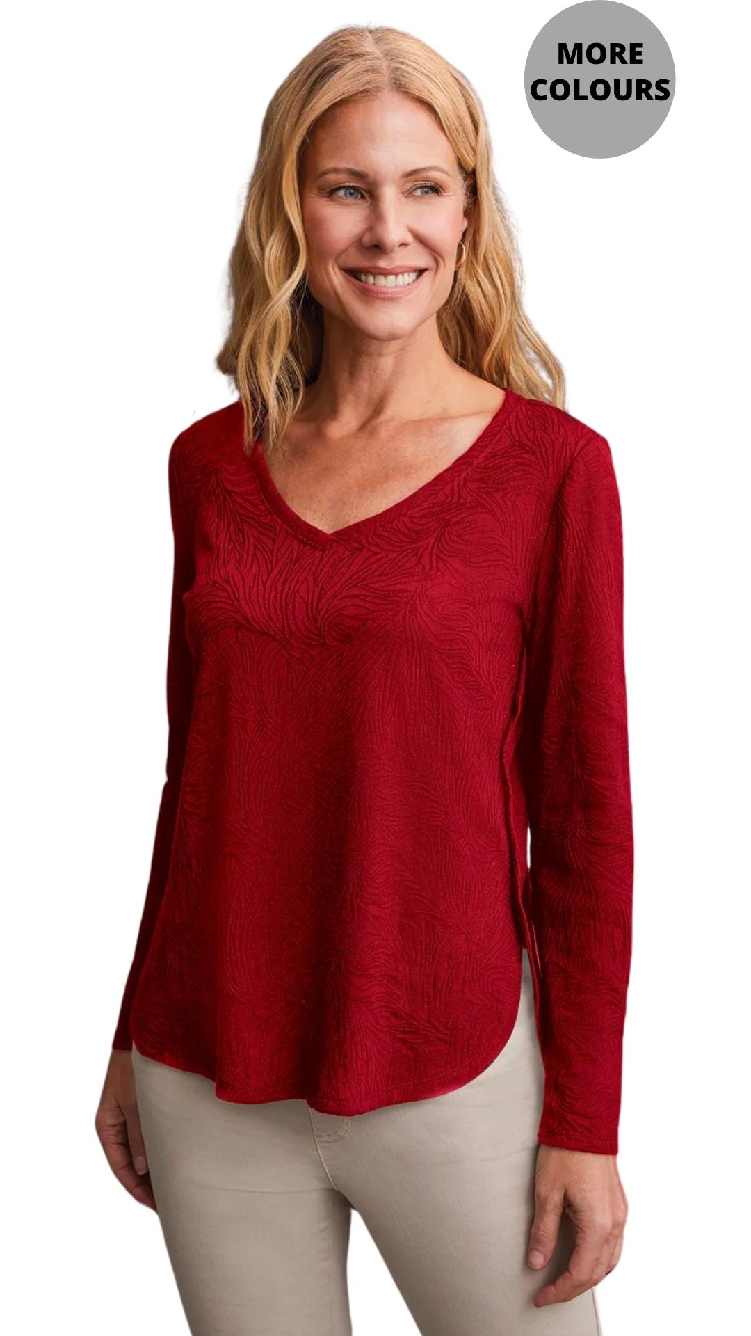 Jacquard Knit Top with Curved Hem. Style TR1933O-8036