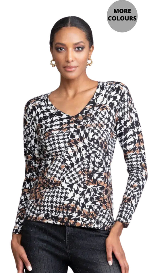 V-Neck Herringbone Long Sleeve Sweater. Style ALSA46202