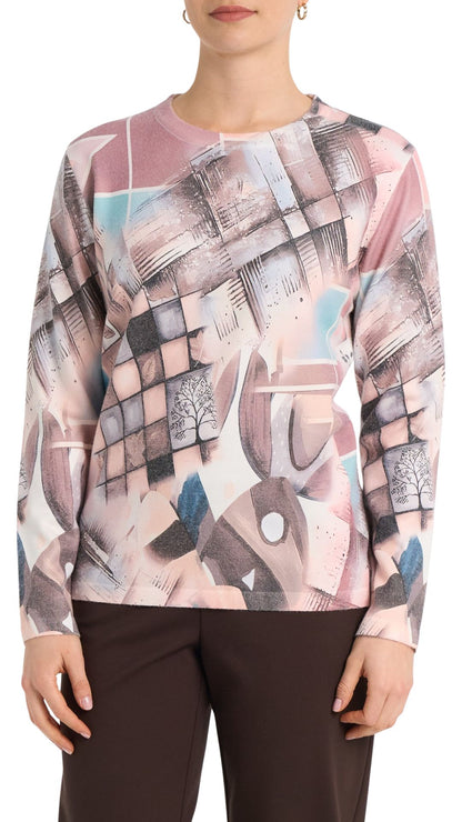 Pink Tones Abstract Print Long Sleeve Top. Style MIYH100