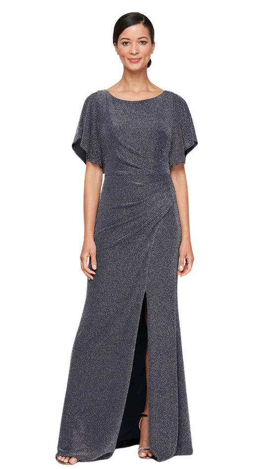 Front Slit Flutter Sleeve Sparkle Gown. Style ALE8127630