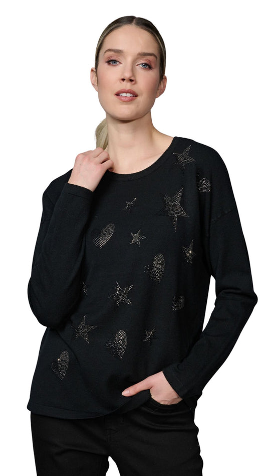Star & Heart Rhinestone Designs Long Sleeve Top. Style PYFE127