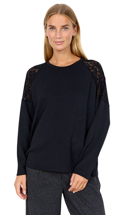 Black Shoulder Lace Detail Pull-Over Sweater. Style SOYA4F27267