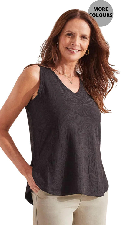 Tonal Printed Round Hem Tank. Style TR1810O-3936