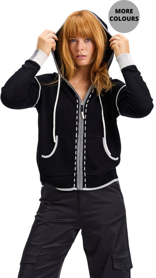 Zip Front Blanket Stitch Hoodie. Style ZKP7536U