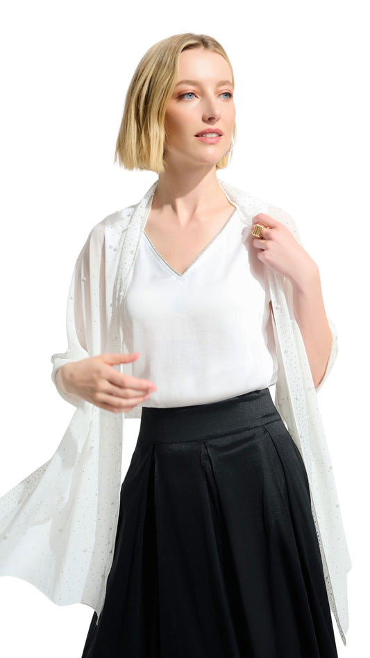 Chiffon Rhinestones & Pearls Scarf. Style JR261755