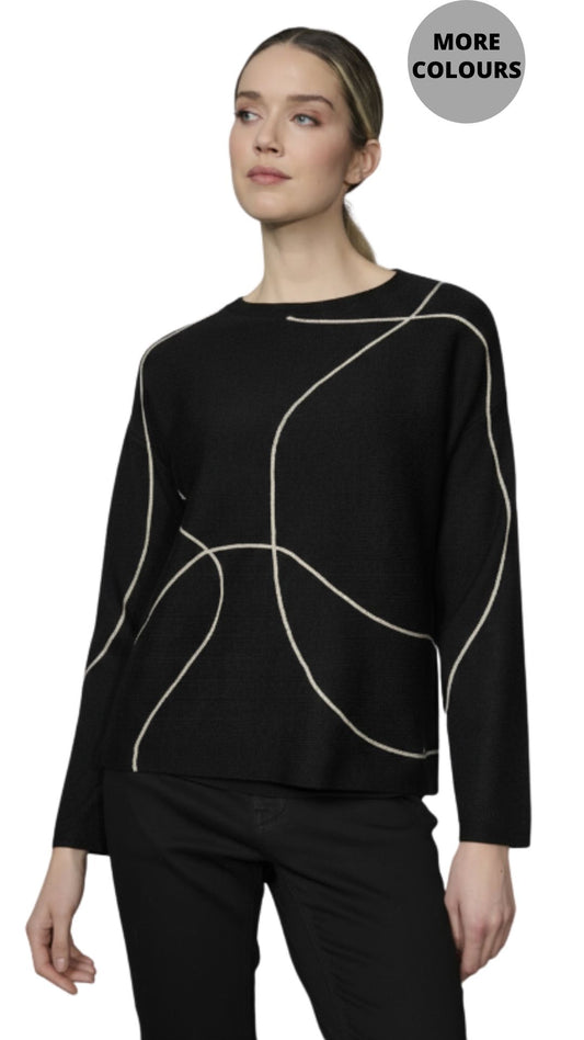 Sparkly Metallic Line Print Long Sleeve Top. Style PYFK211