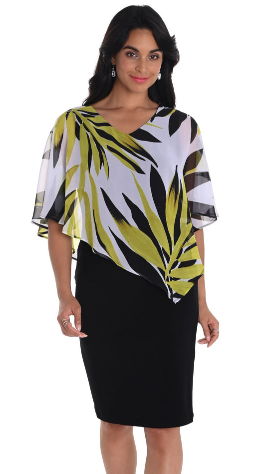 Leaf Print Chiffon Cape Overlay Dress. Style FL251324