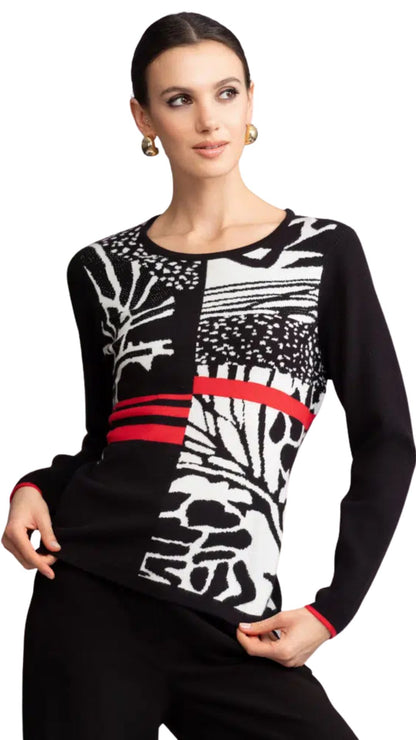 Red Accent Black & White Print Sweater. Style ALSA46470